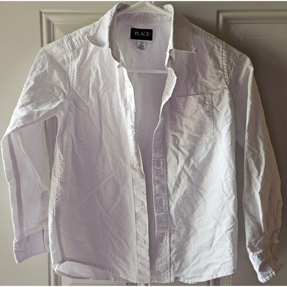 The Children's Place Place Girls White Button Front Oxford Shirt Size 7/8 Cotton